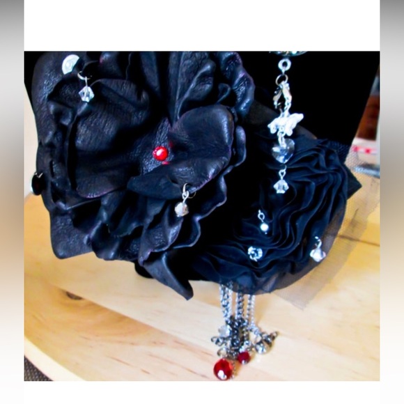 leather Swarovski rocker goth 4in1 necklace bracelet - Picture 3 of 16